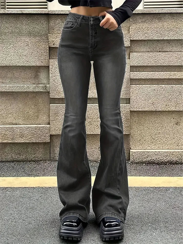 Jean évasé délavé taille haute