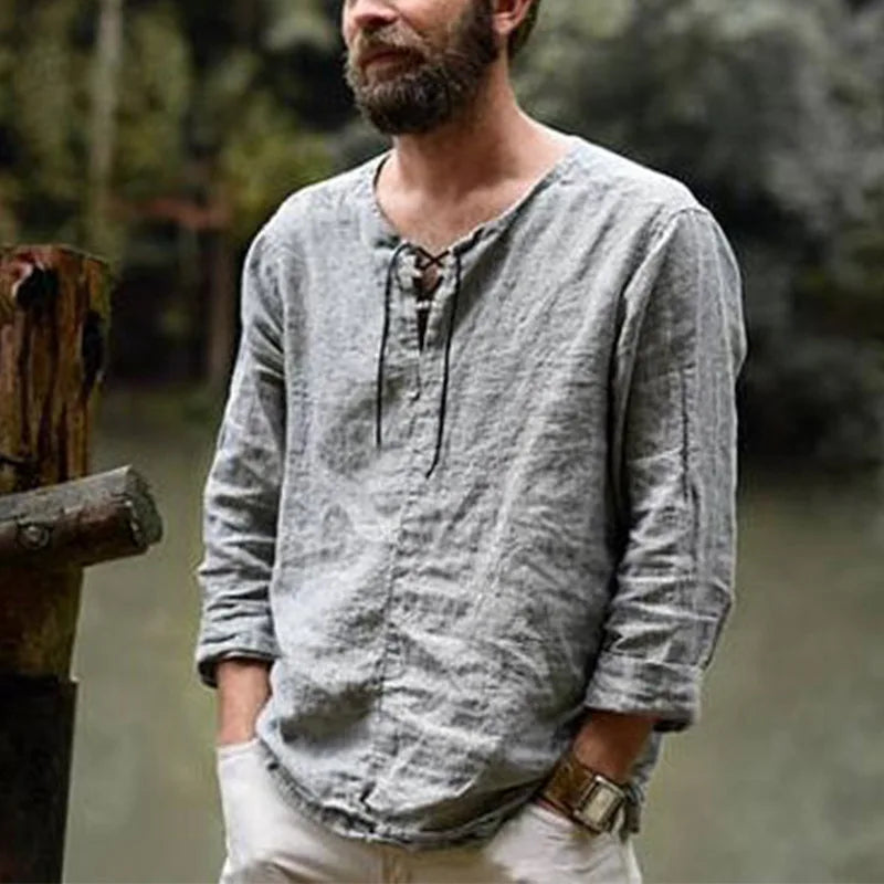 Chemise Henley en coton et lin