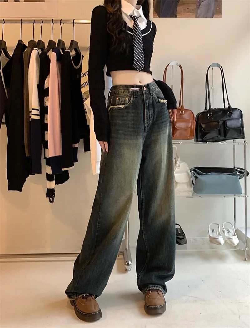 Jean ample noir taille haute