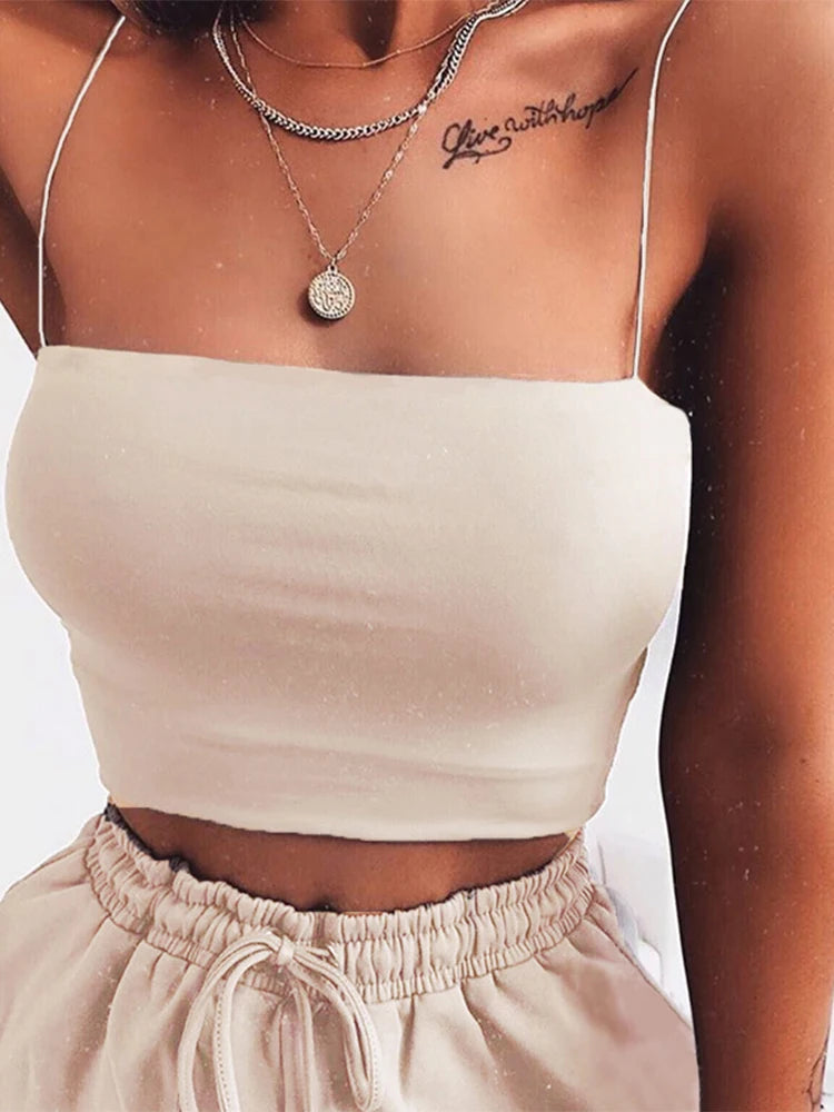 Crop top uni à fines bretelles