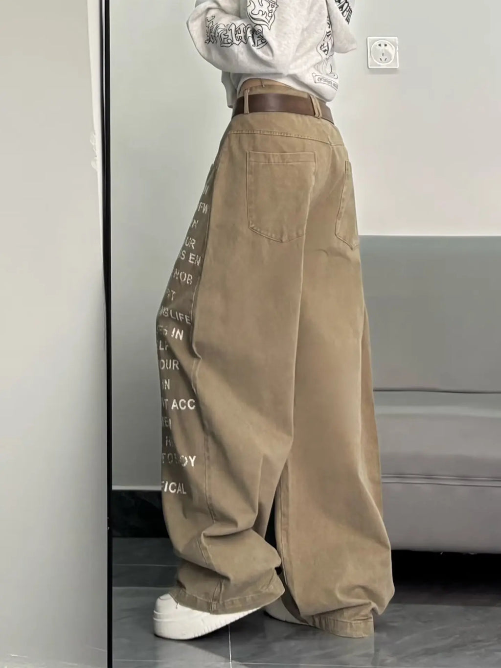 Jean large kaki imprimé