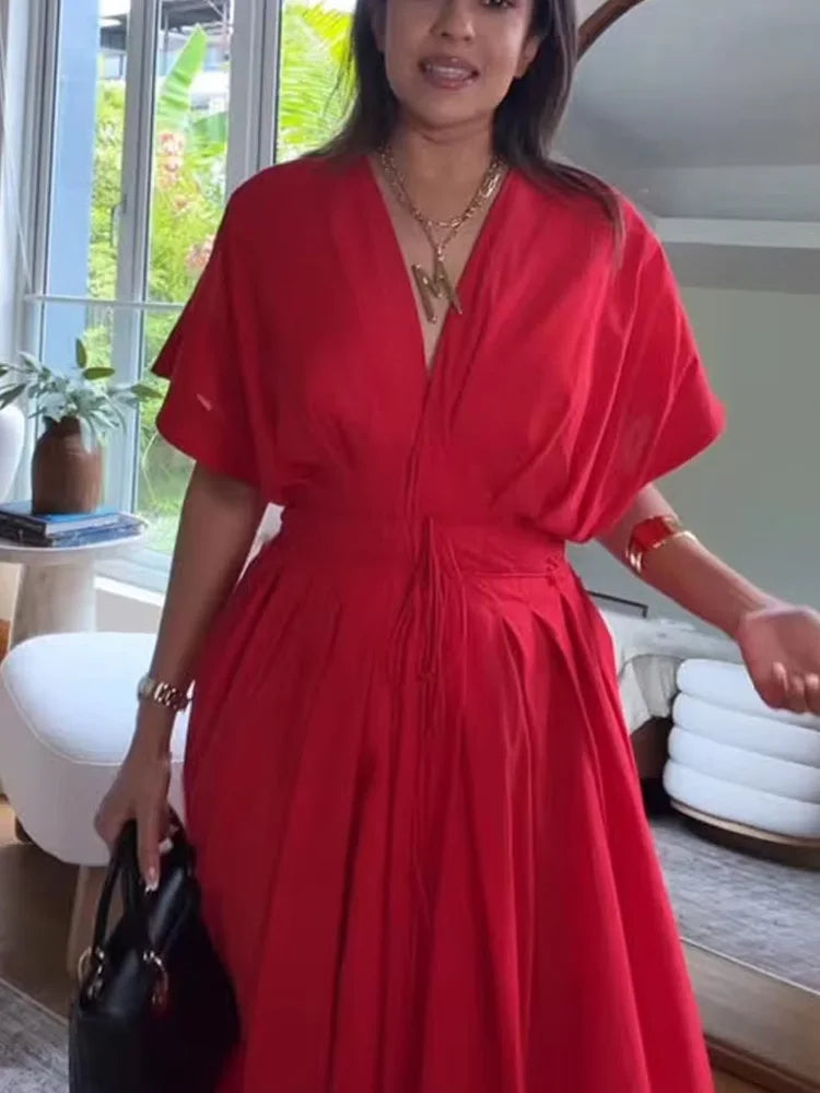 Robe midi plissée à col V