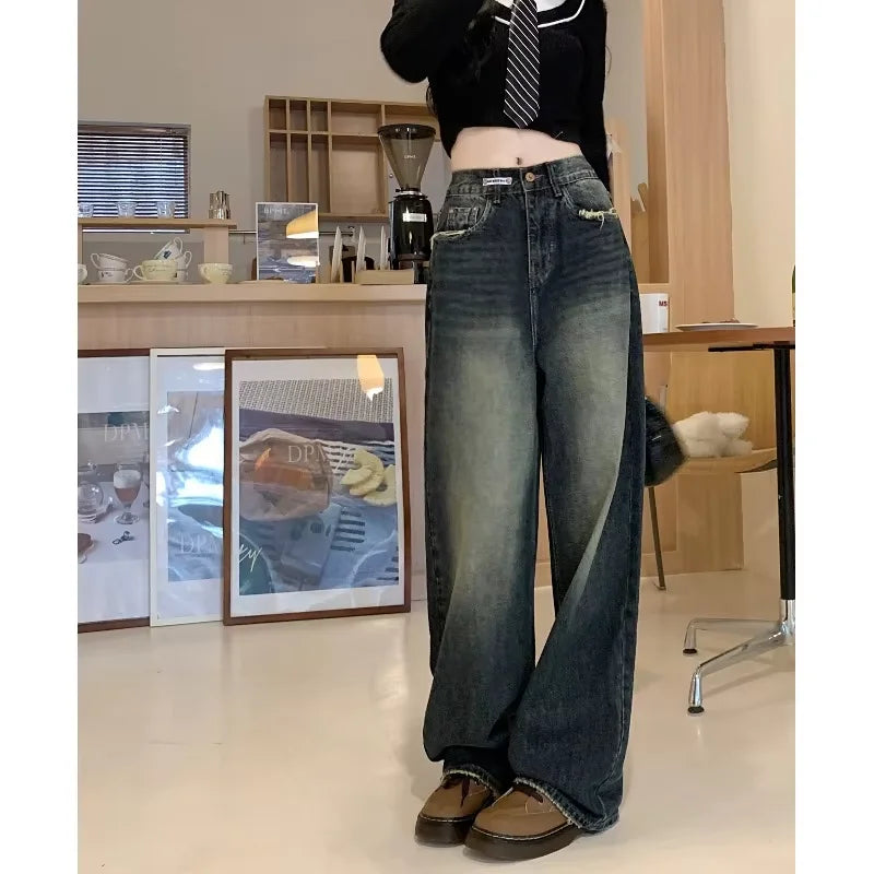 Jean ample noir taille haute