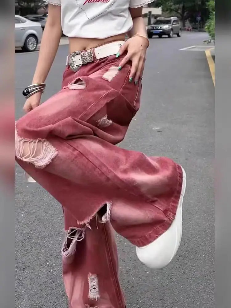Jean cargo rose déchiré