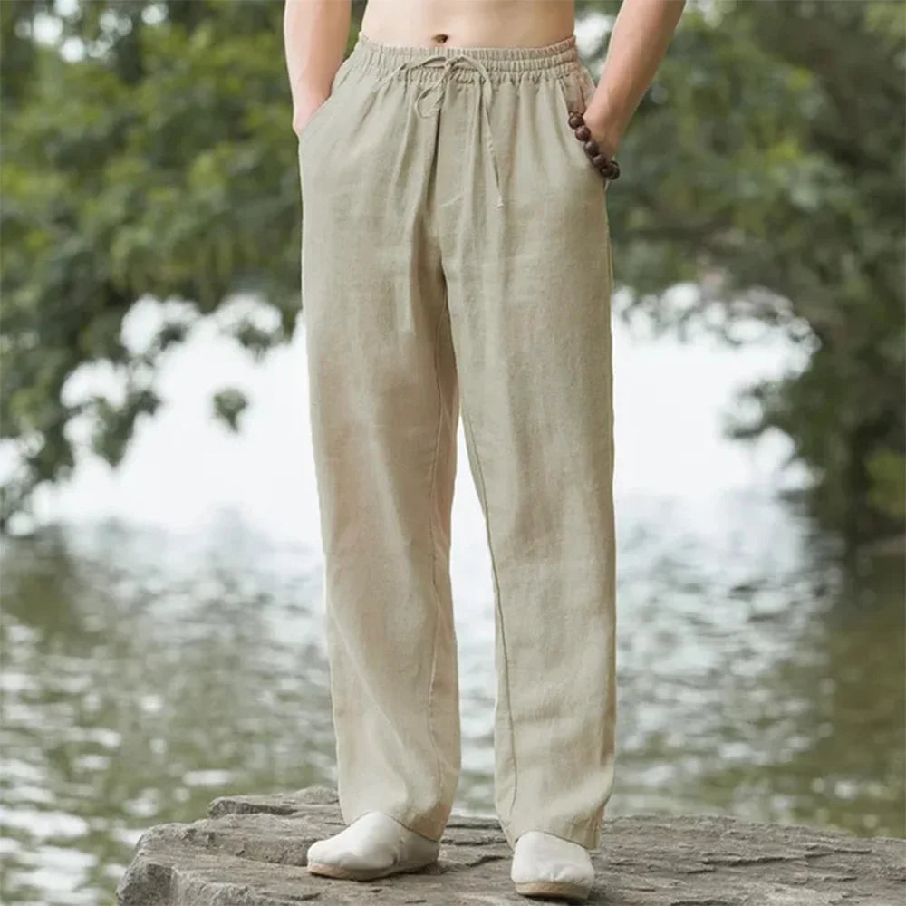 Pantalon droit coton-lin
