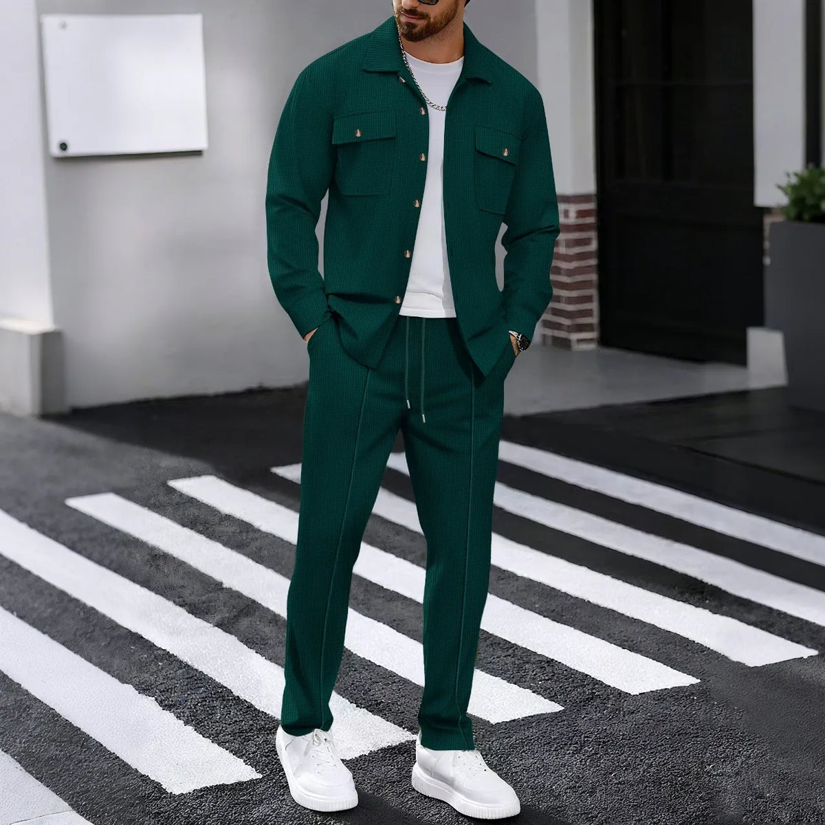 Ensemble gaufré chemise & pantalon