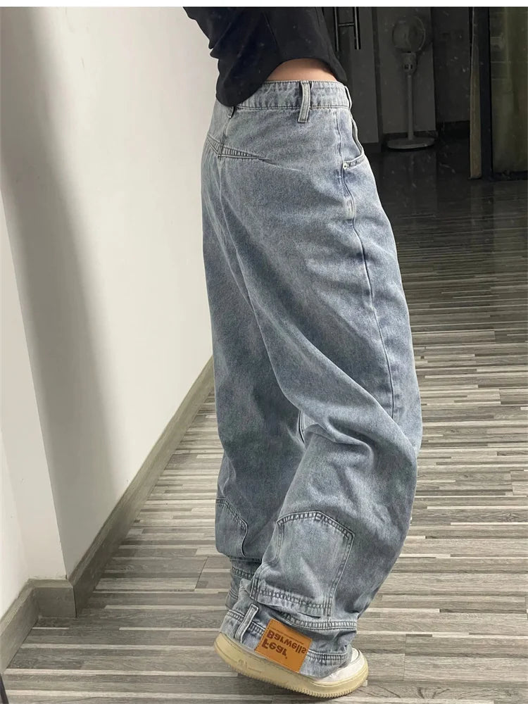 Jean large bleu à empiècements