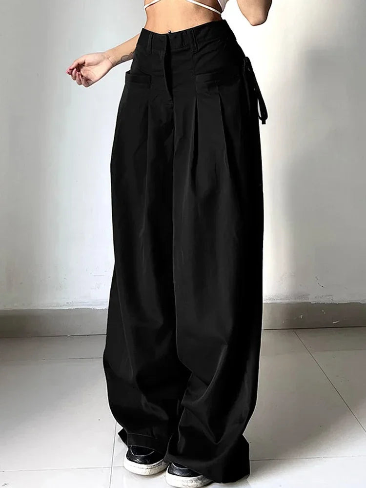 Pantalon large rétro plissé