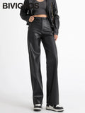 Pantalon droit effet cuir