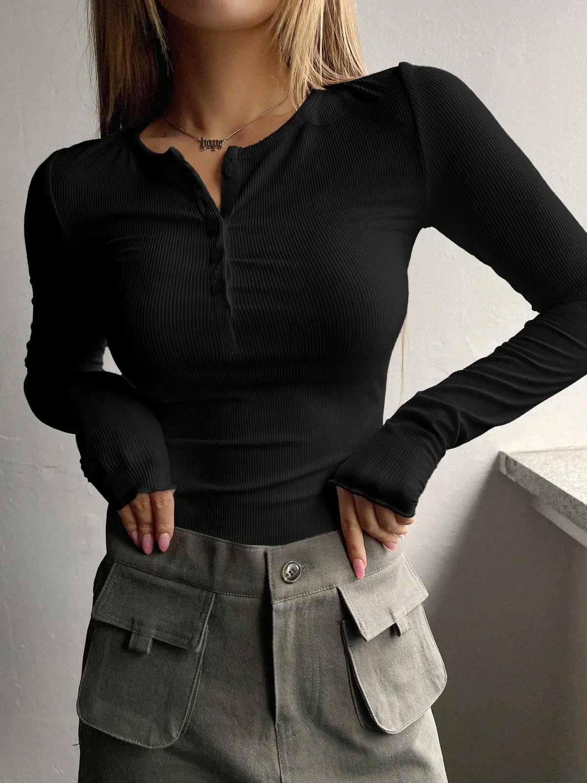 Top côtelé boutonné