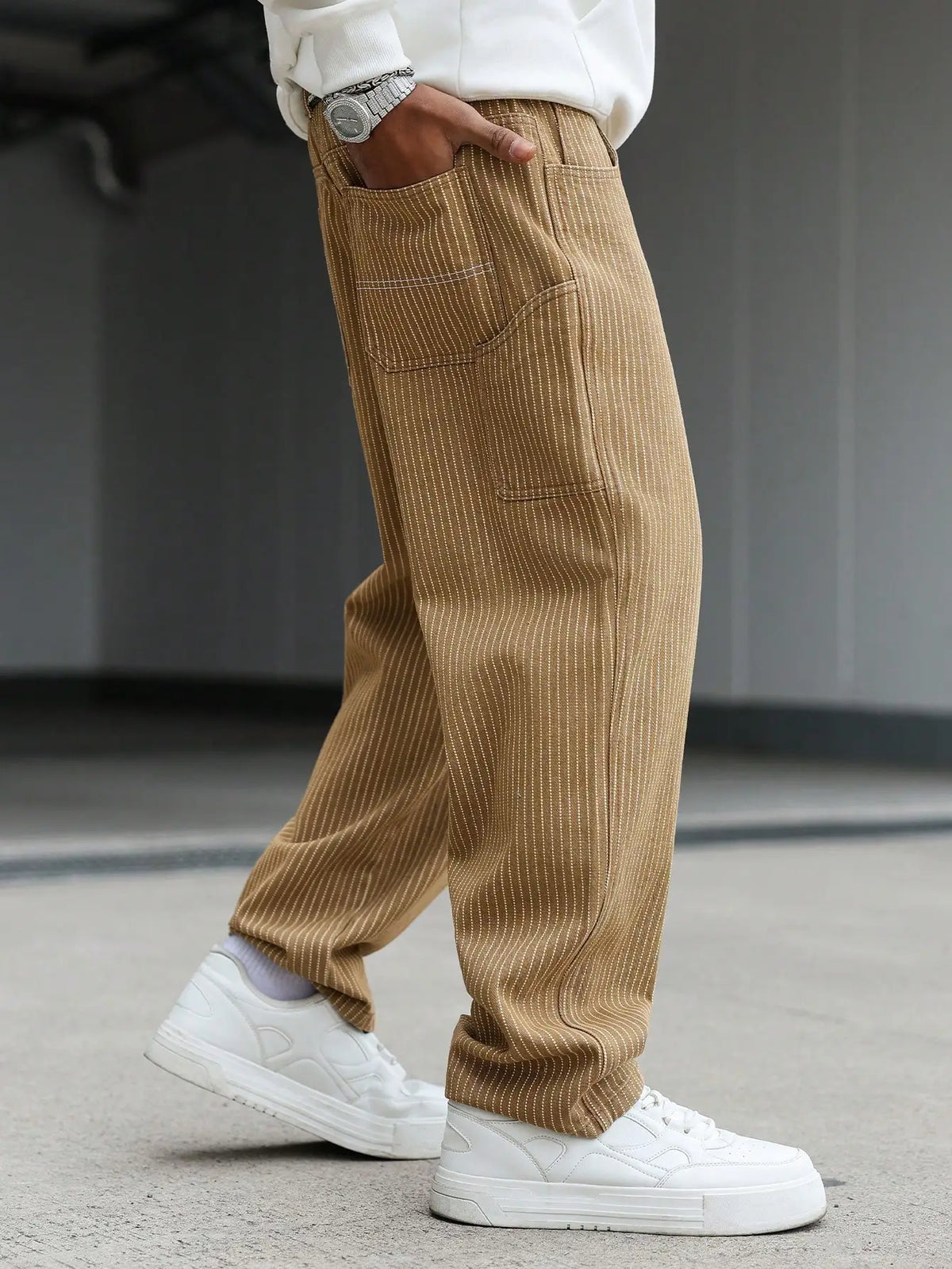 Pantalon cargo kaki rayé