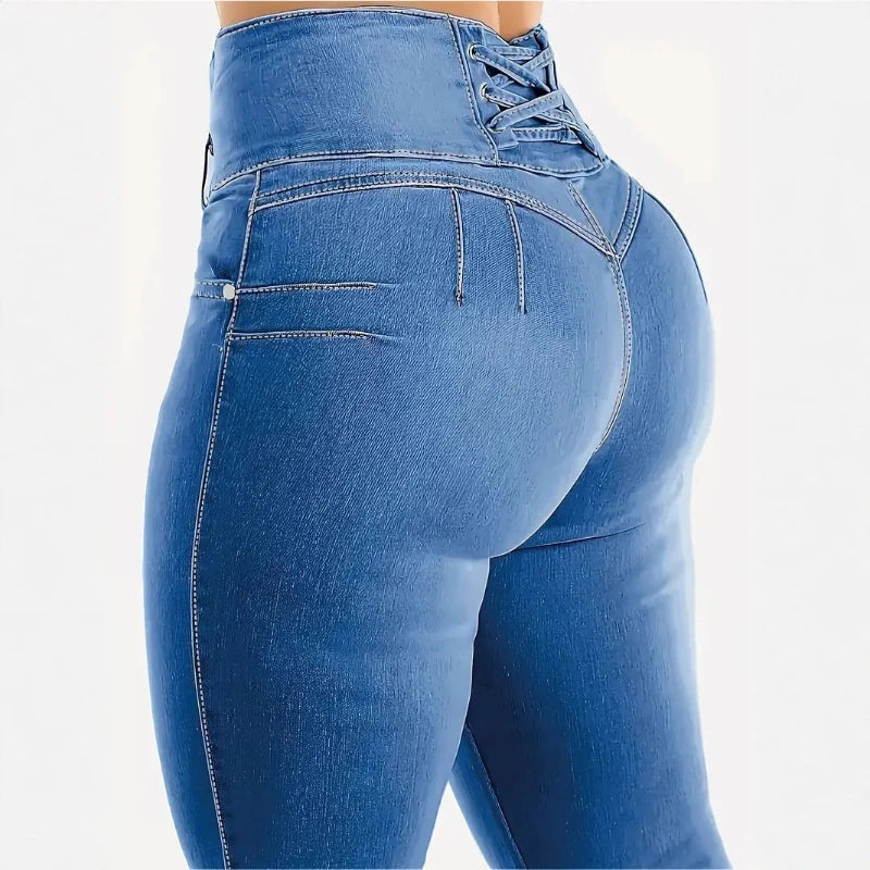 Jean ajusté taille haute longueur cheville