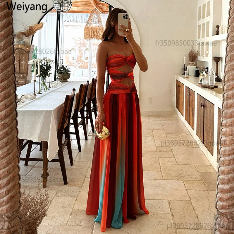 Robe longue dégradée épaules nues