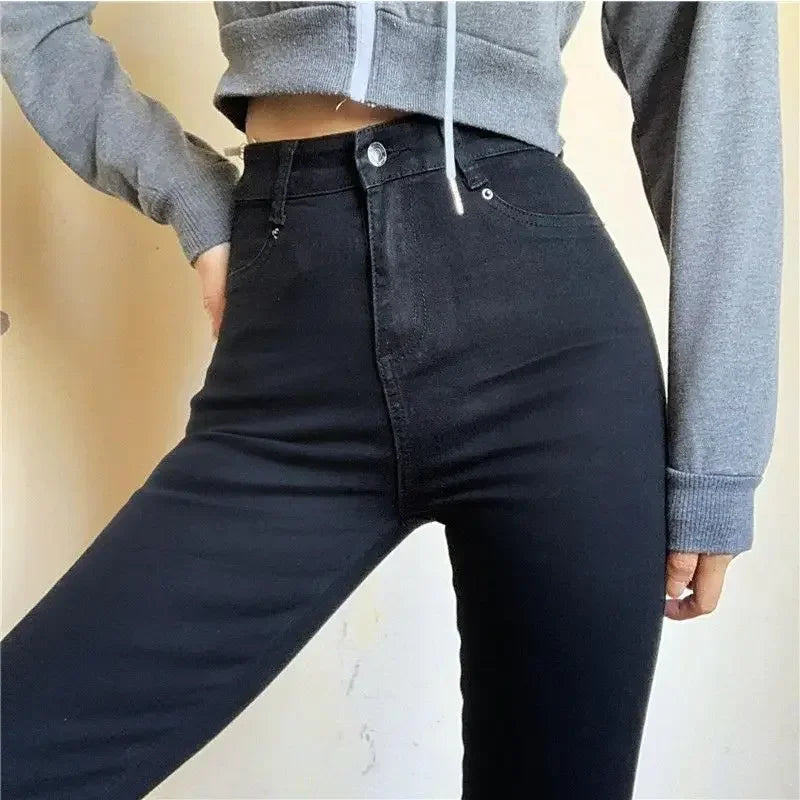 Jean ajusté extensible taille haute