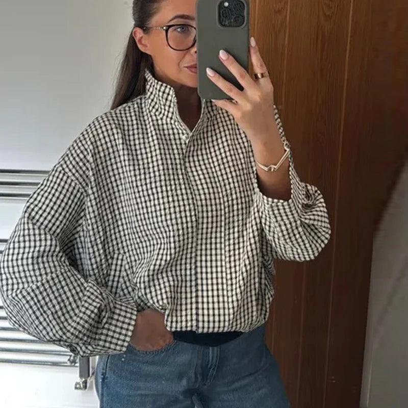 Veste bomber courte à carreaux