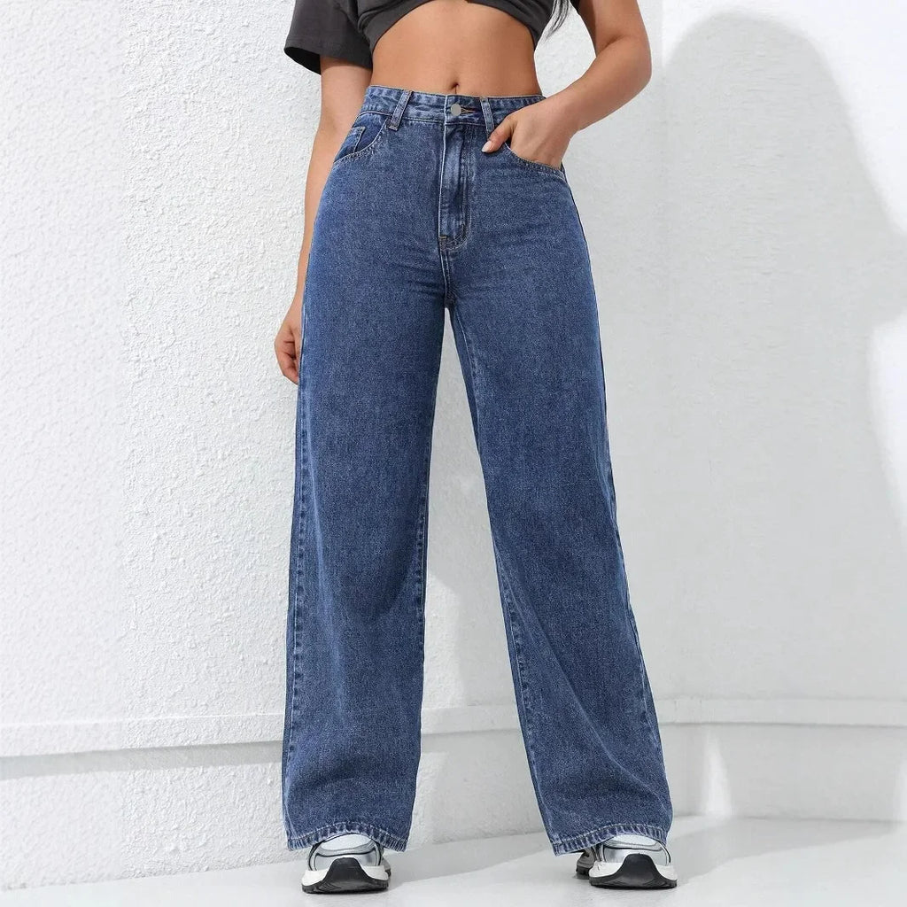 Jean large délavé taille haute