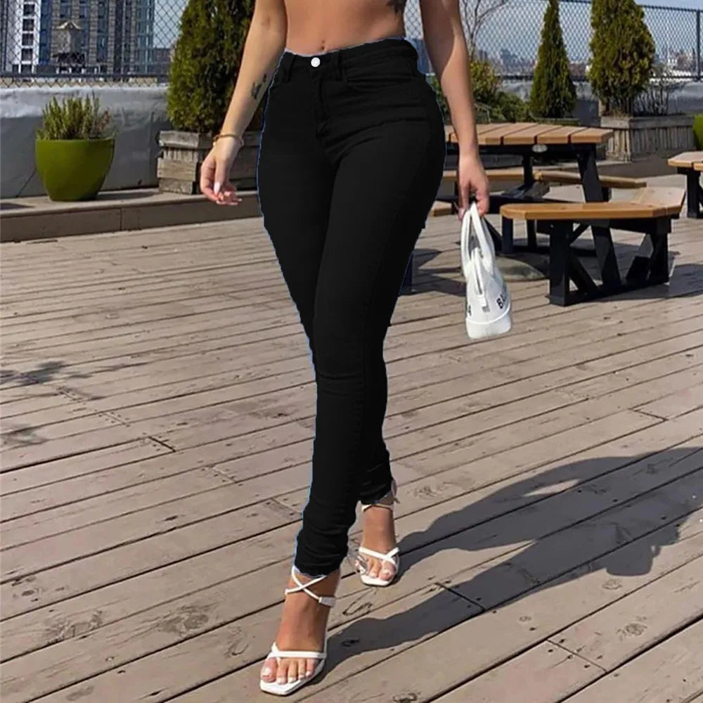 Jean ajusté extensible taille mi-haute