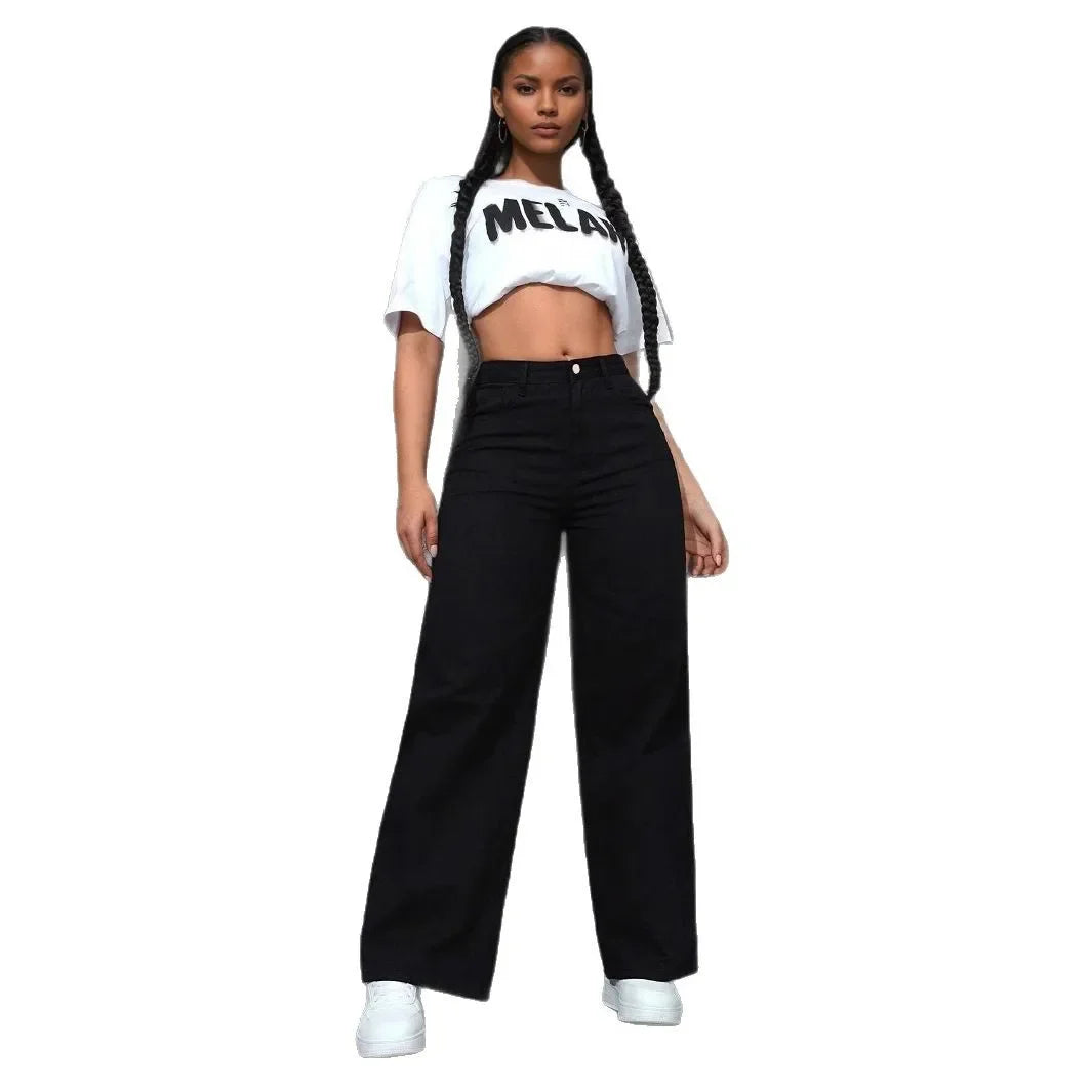 Jean large délavé taille haute