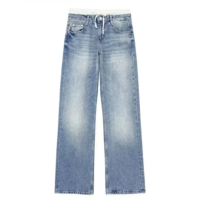 Jean droit bleu taille haute
