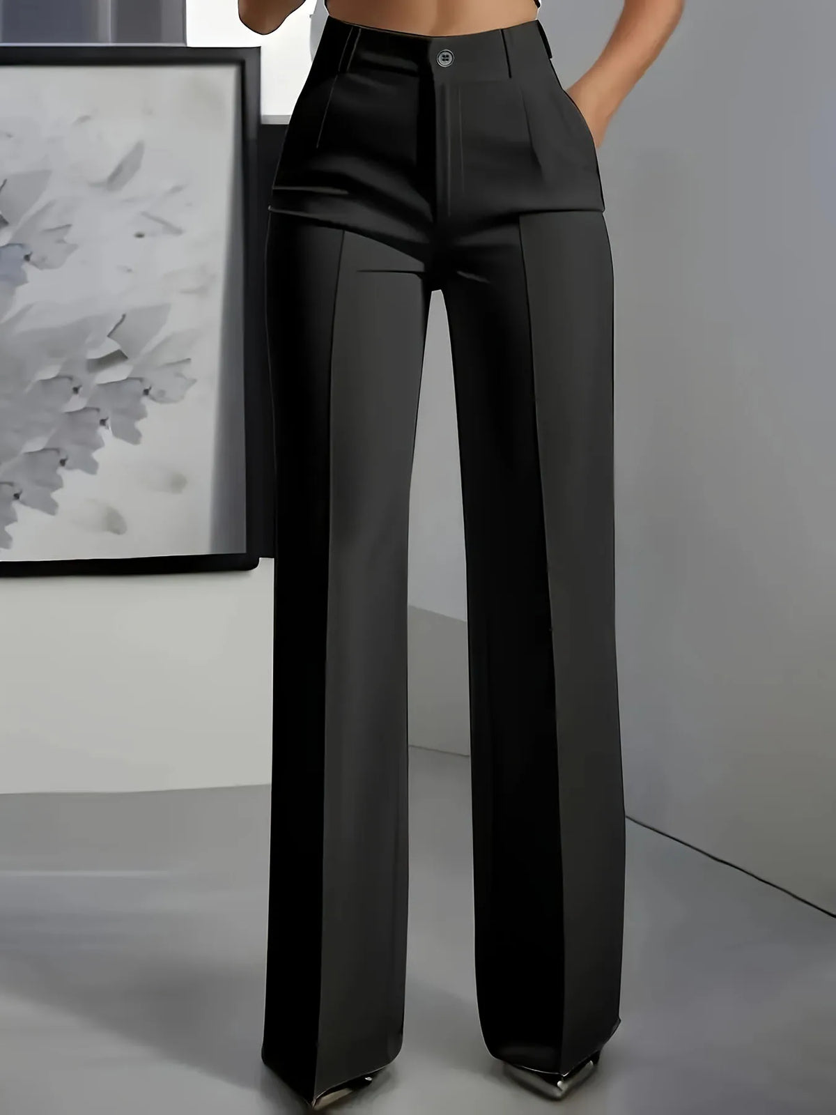 Pantalon droit fluide taille haute