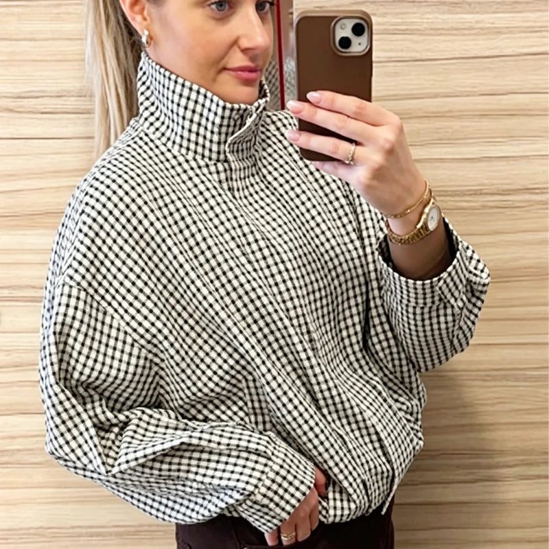 Veste bomber courte à carreaux