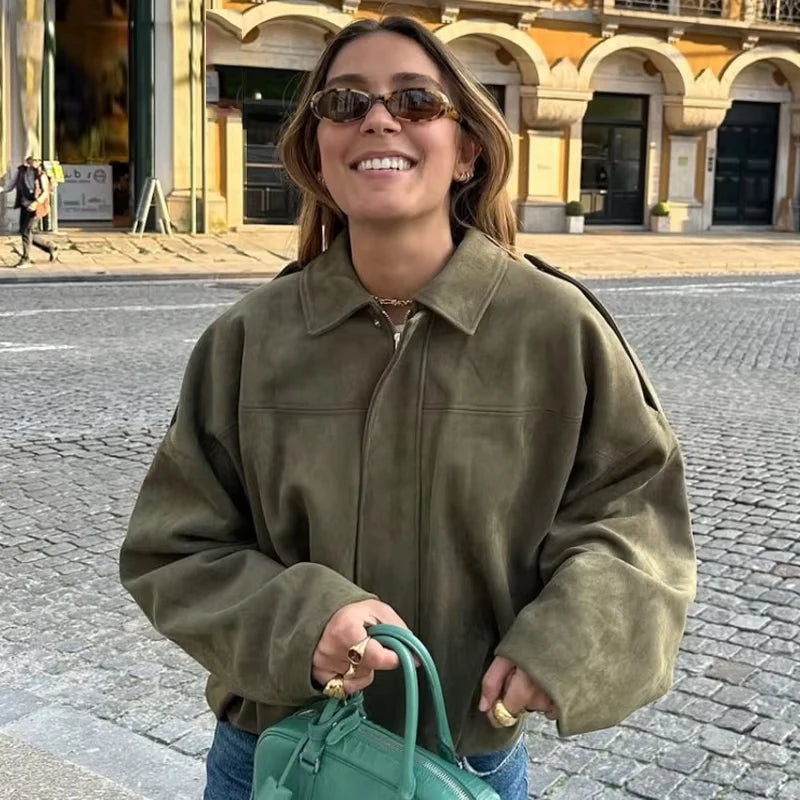 Veste bomber courte effet suédine