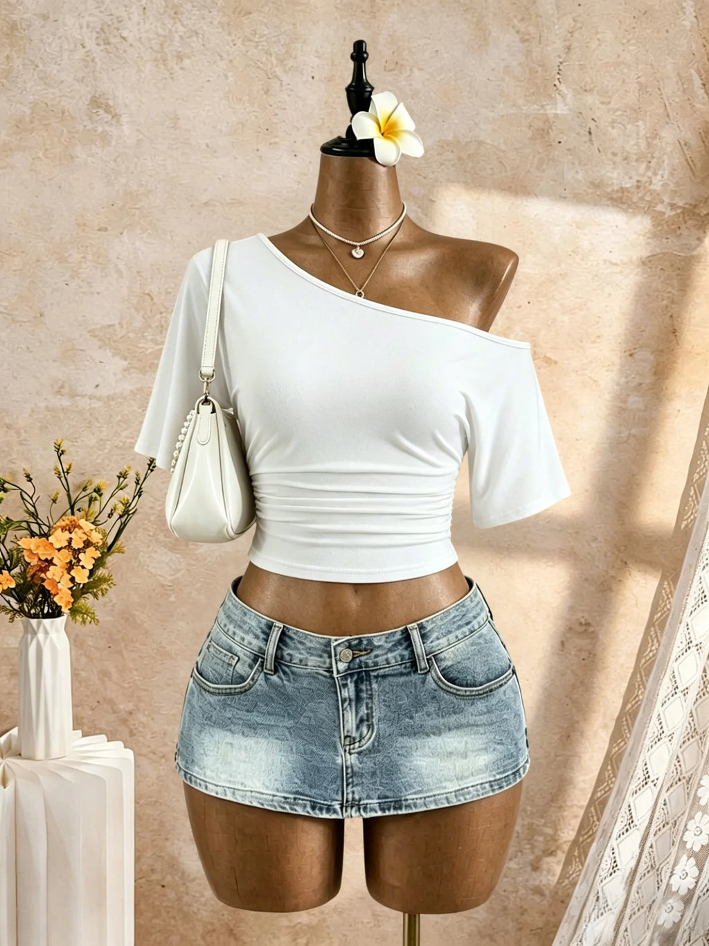 T-shirt asymétrique froncé