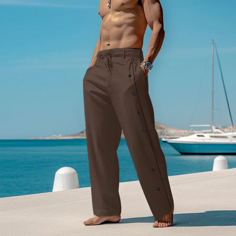 Pantalon droit à boutons latéraux
