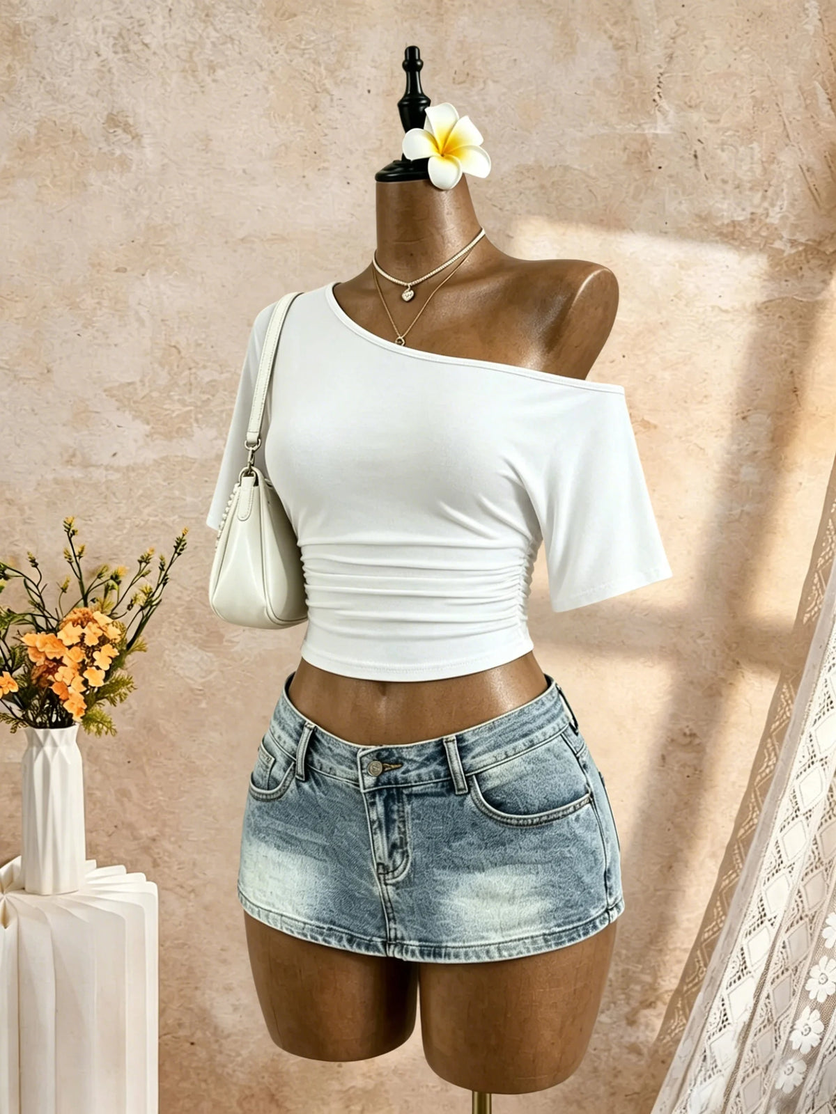 T-shirt asymétrique froncé
