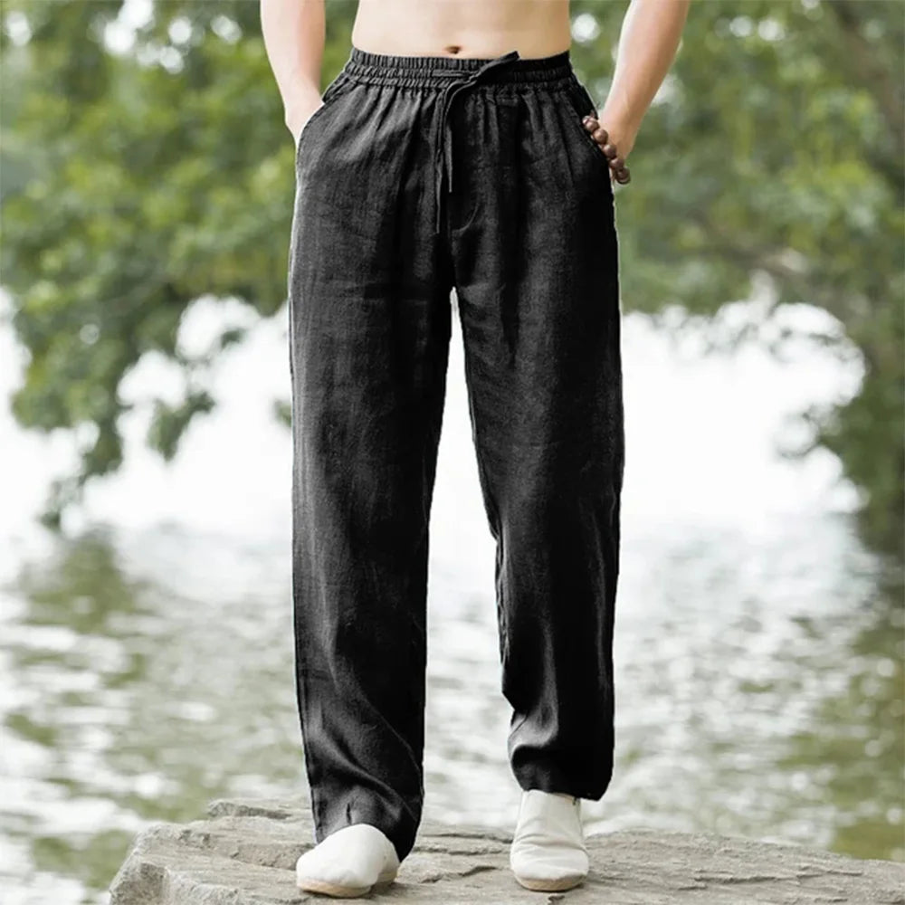 Pantalon droit coton-lin