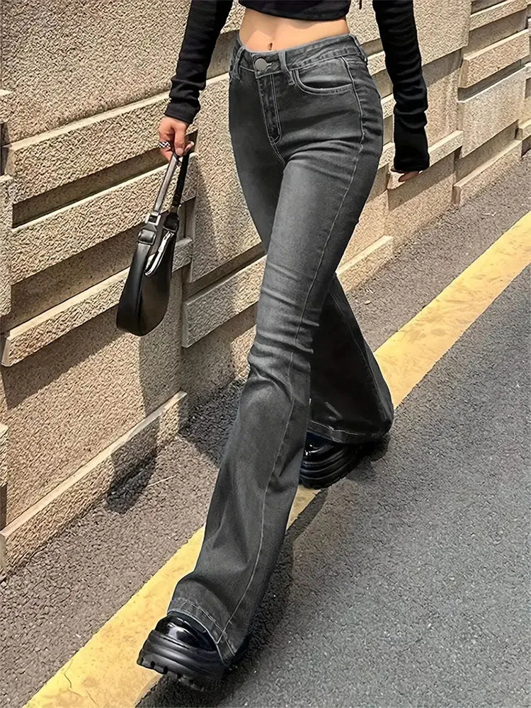 Jean évasé délavé taille haute