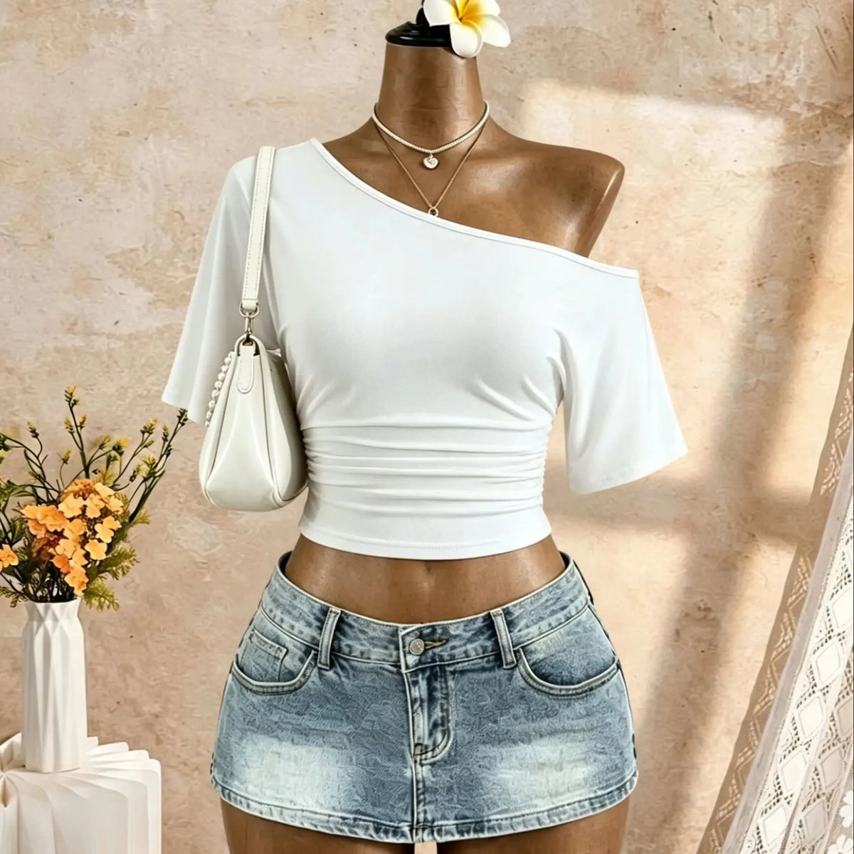 T-shirt asymétrique froncé