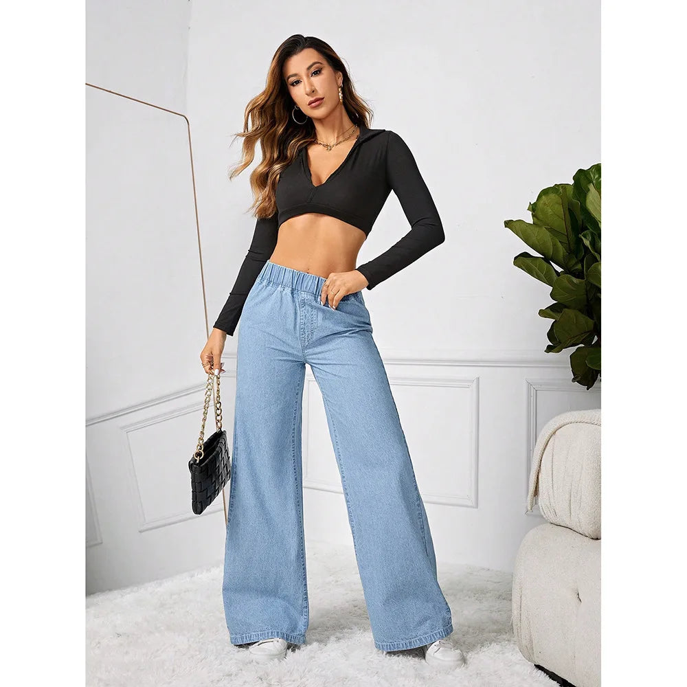 Jean large à taille élastique