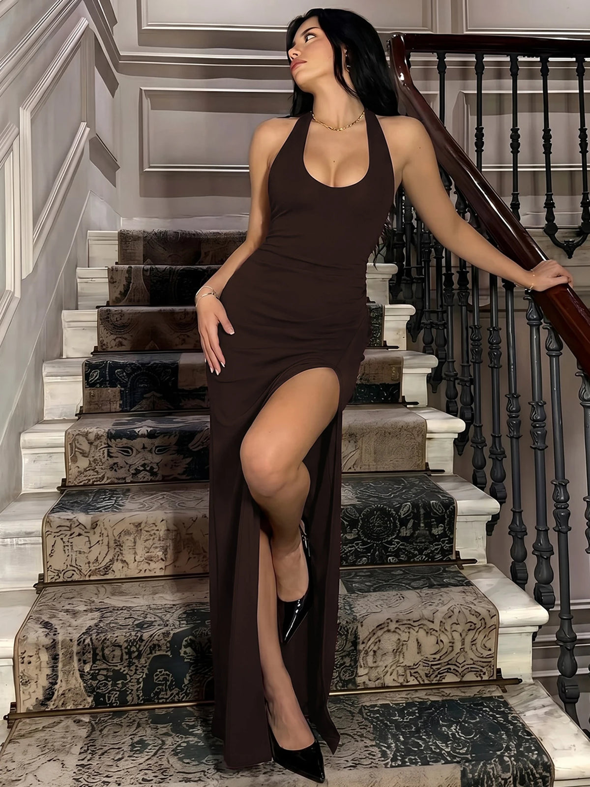 Robe longue dos nu fendue