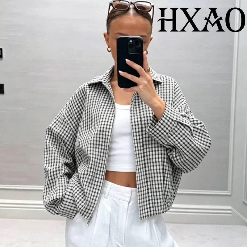 Veste bomber courte à carreaux