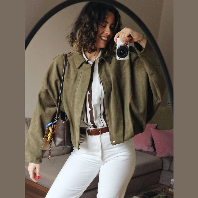 Veste bomber courte effet suédine