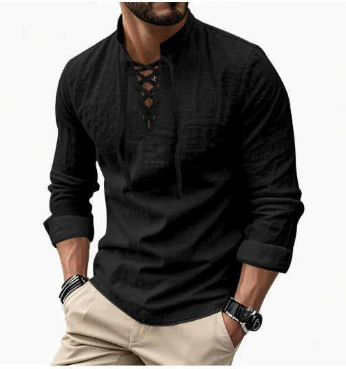 Chemise Henley en coton et lin