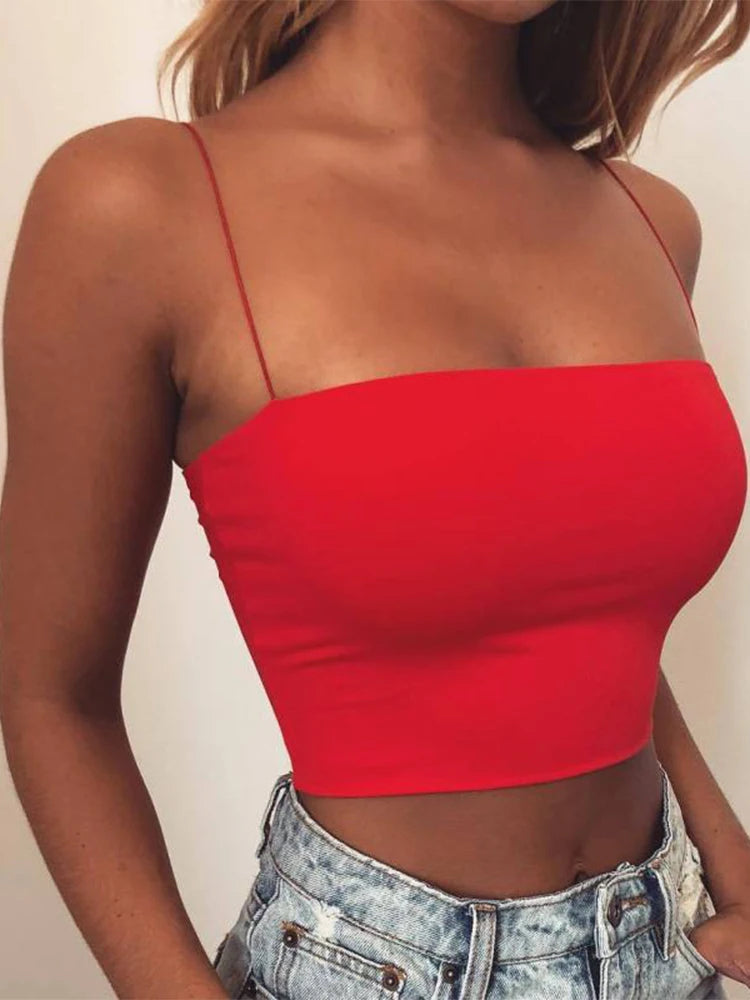 Crop top uni à fines bretelles