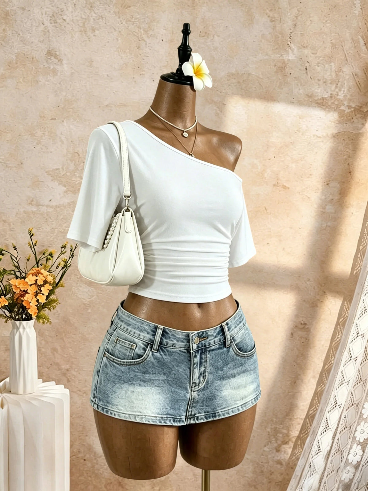 T-shirt asymétrique froncé