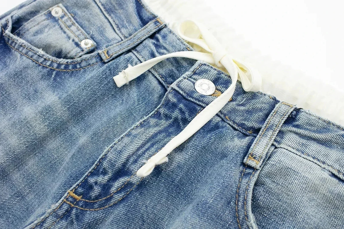 Jean droit bleu taille haute