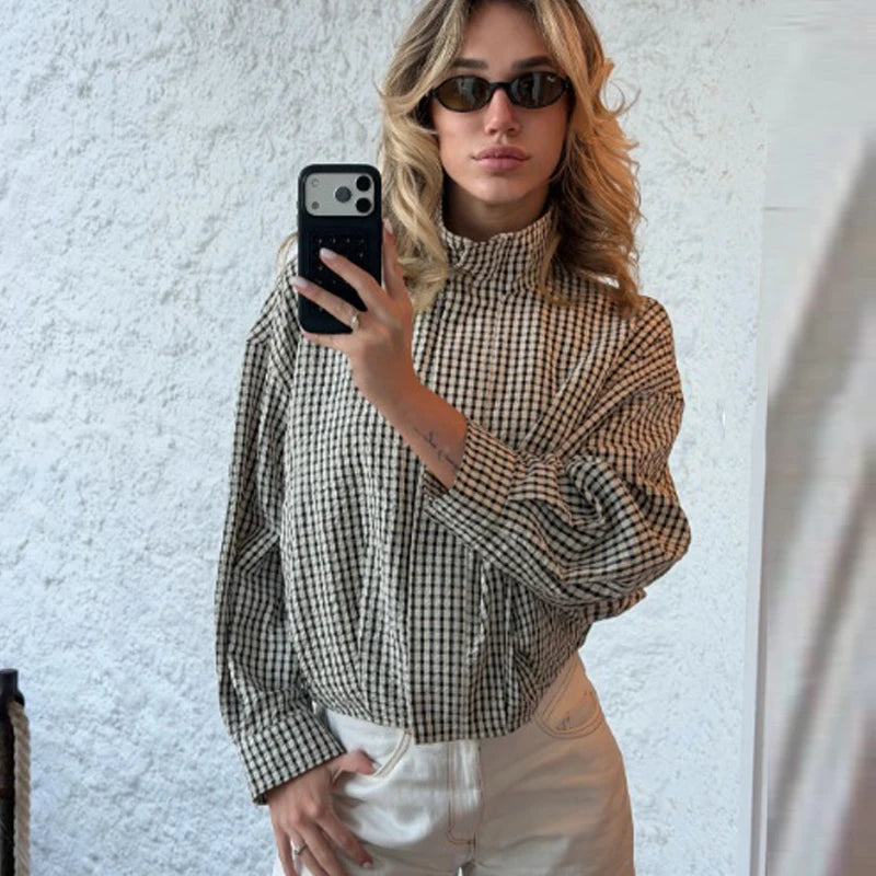Veste bomber courte à carreaux