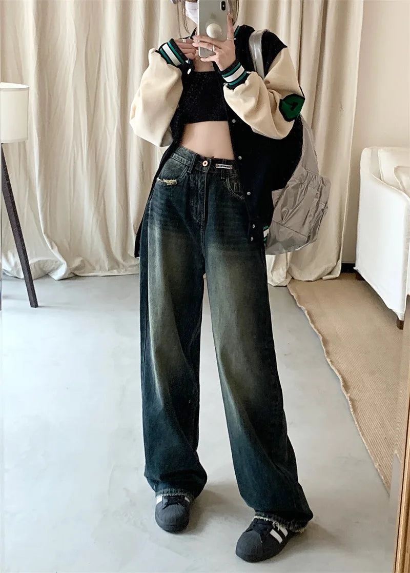 Jean ample noir taille haute