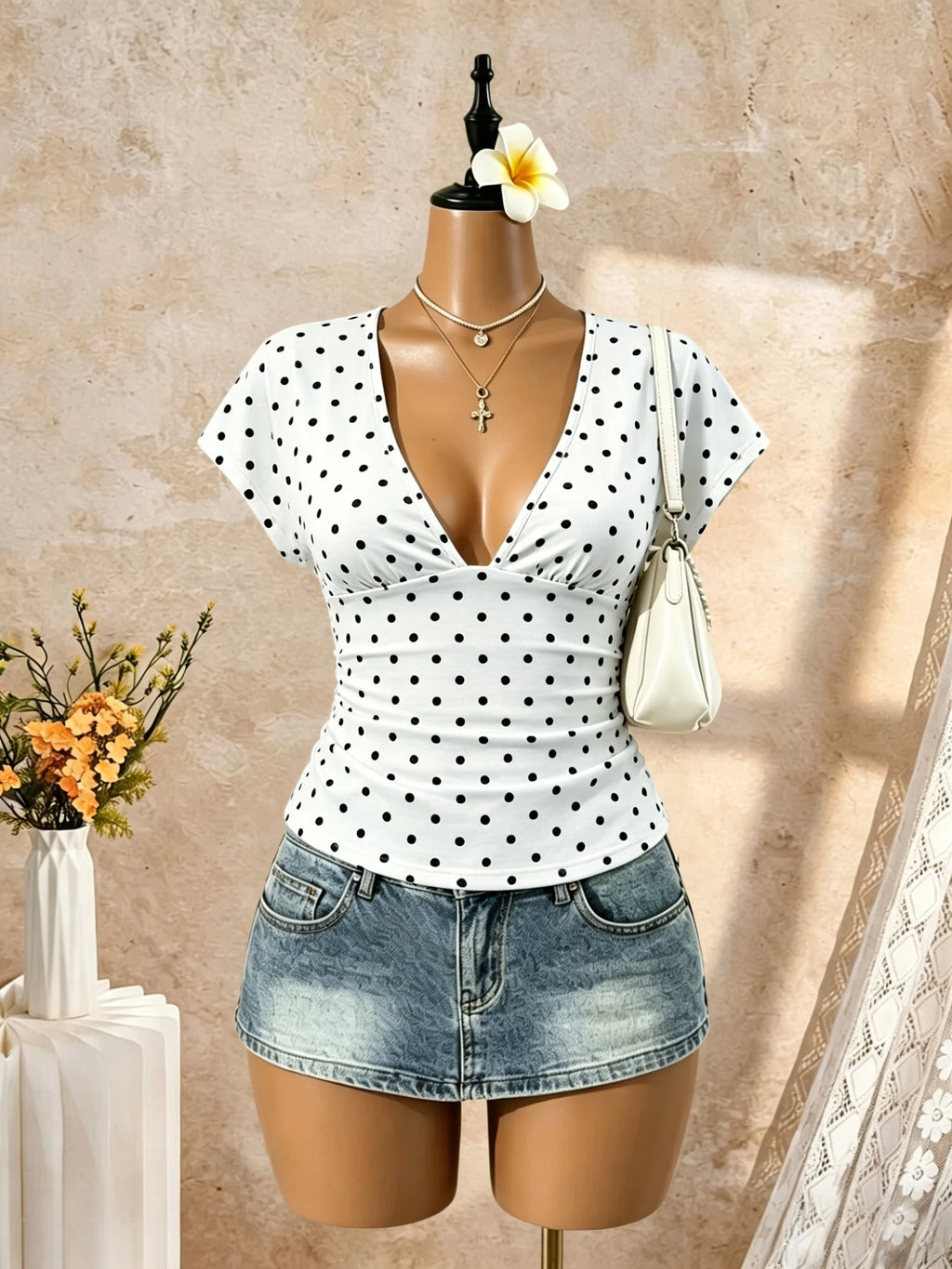 T-shirt froncé col V