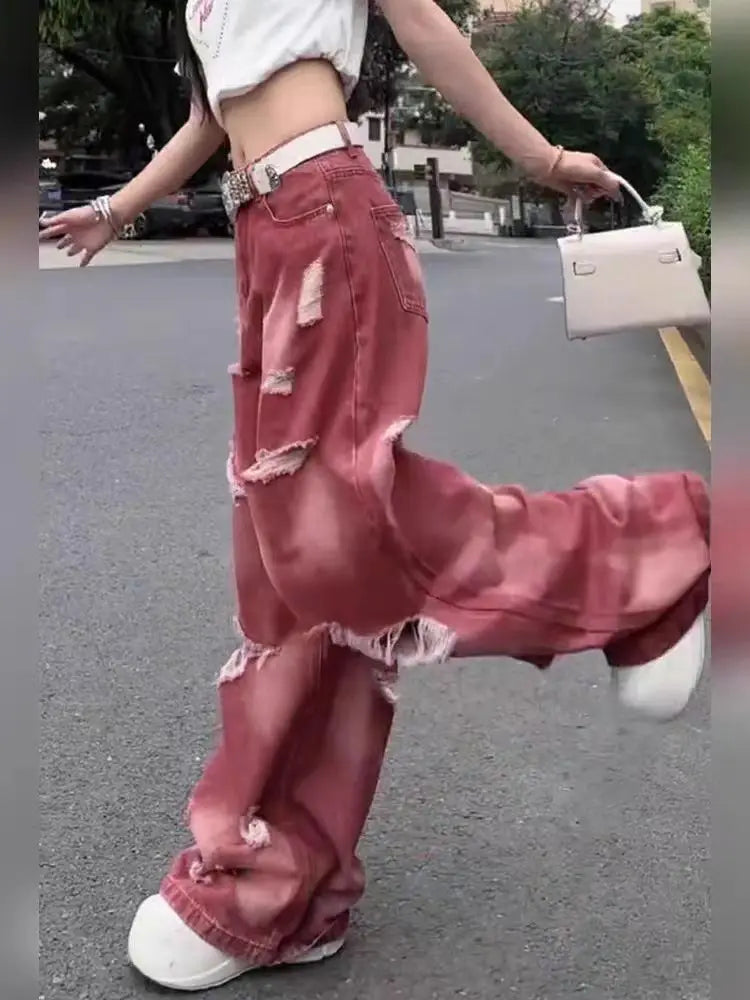 Jean cargo rose déchiré