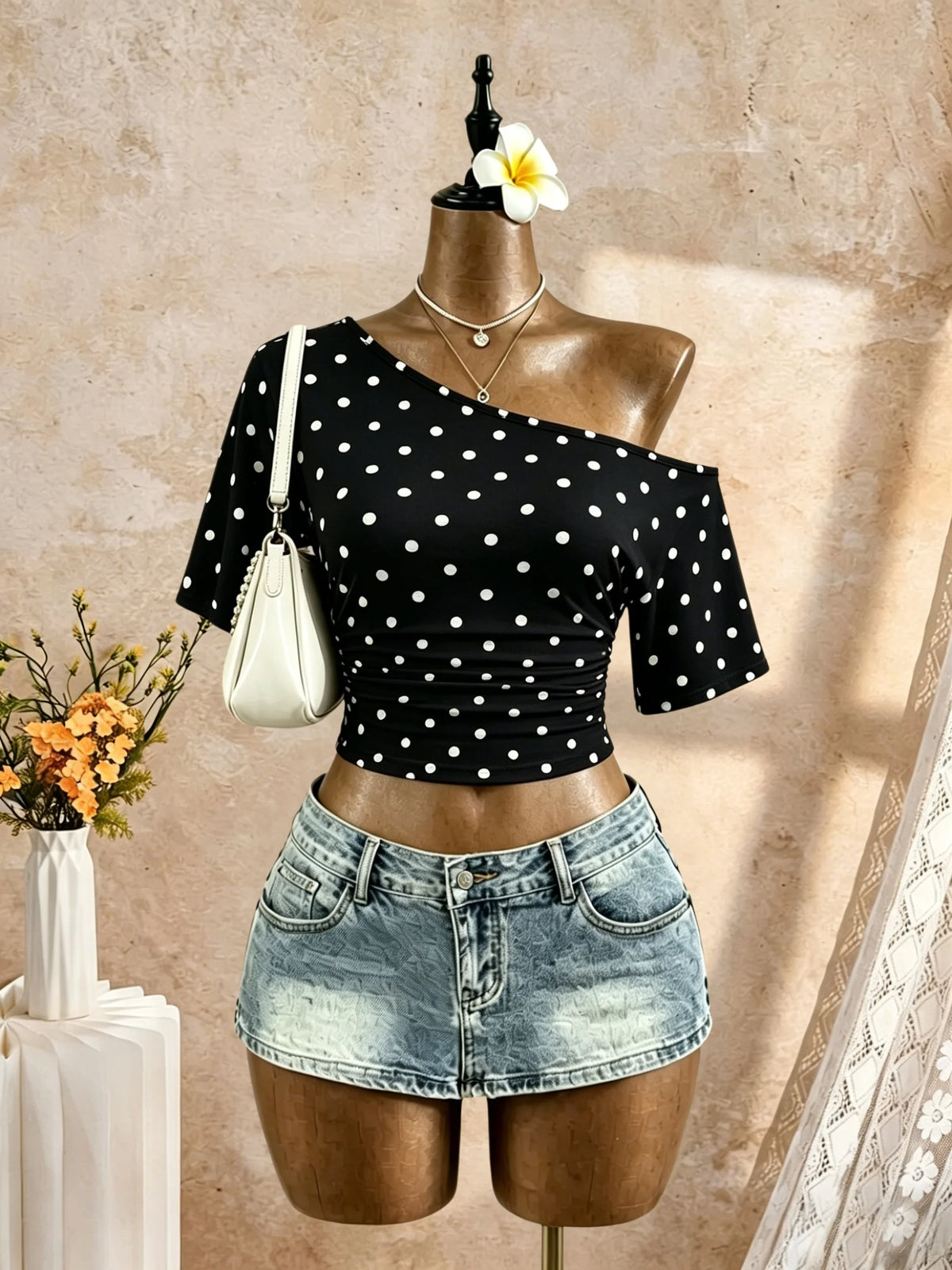 T-shirt asymétrique froncé