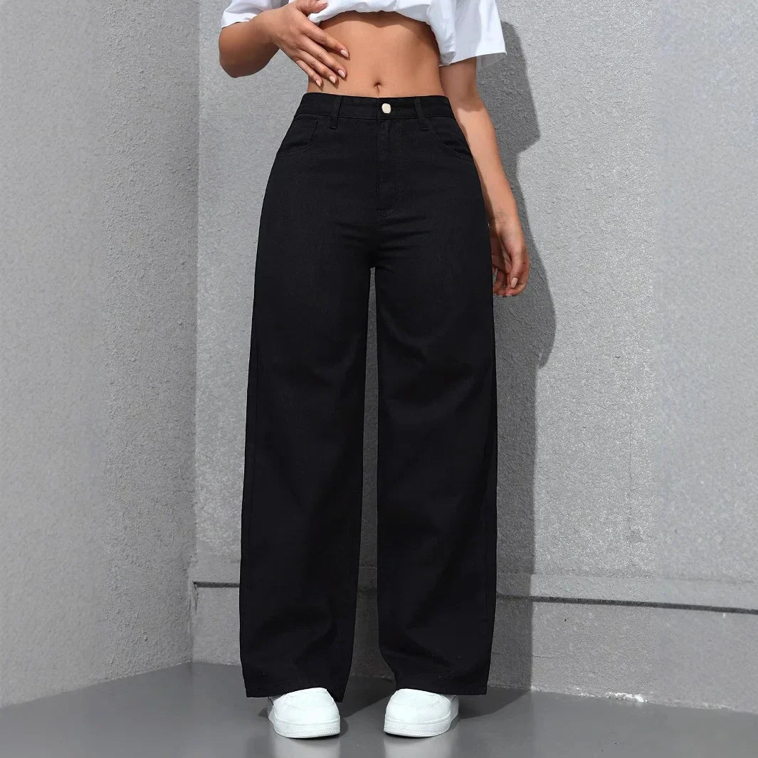 Jean large délavé taille haute