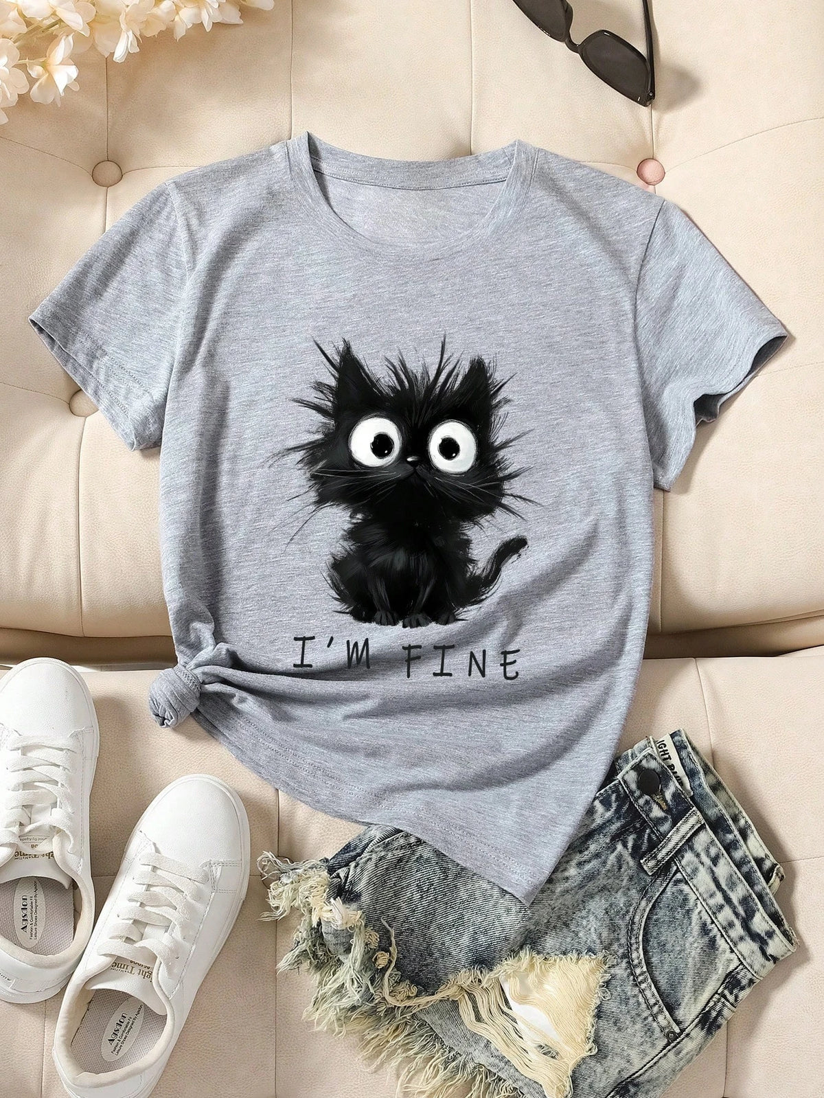 T-shirt imprimé chat « I’m Fine »