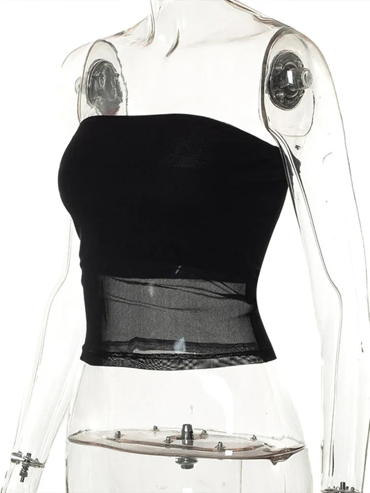 Top bustier noir en résille