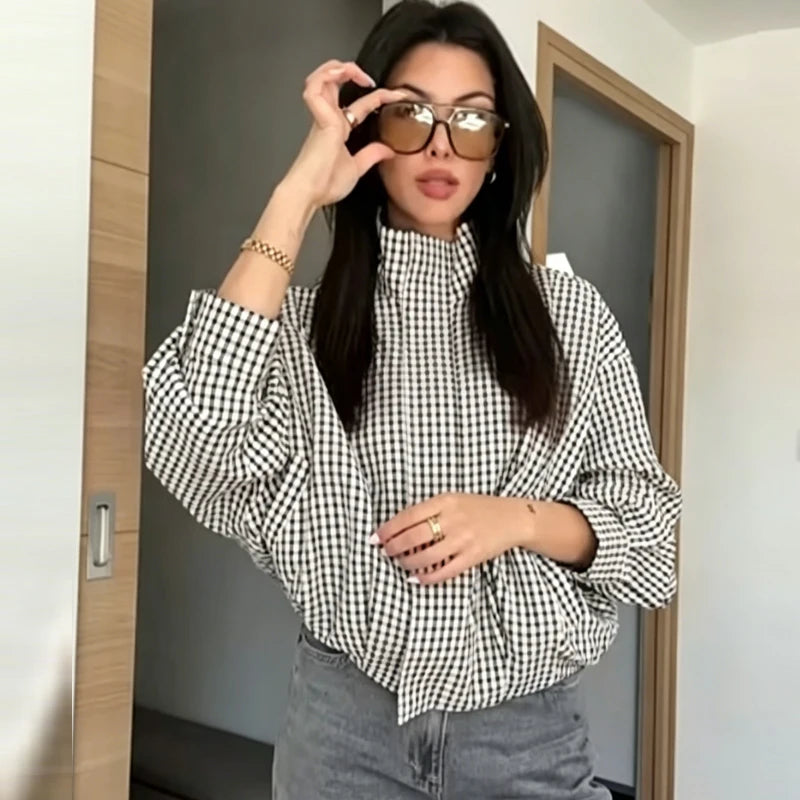 Veste bomber courte à carreaux