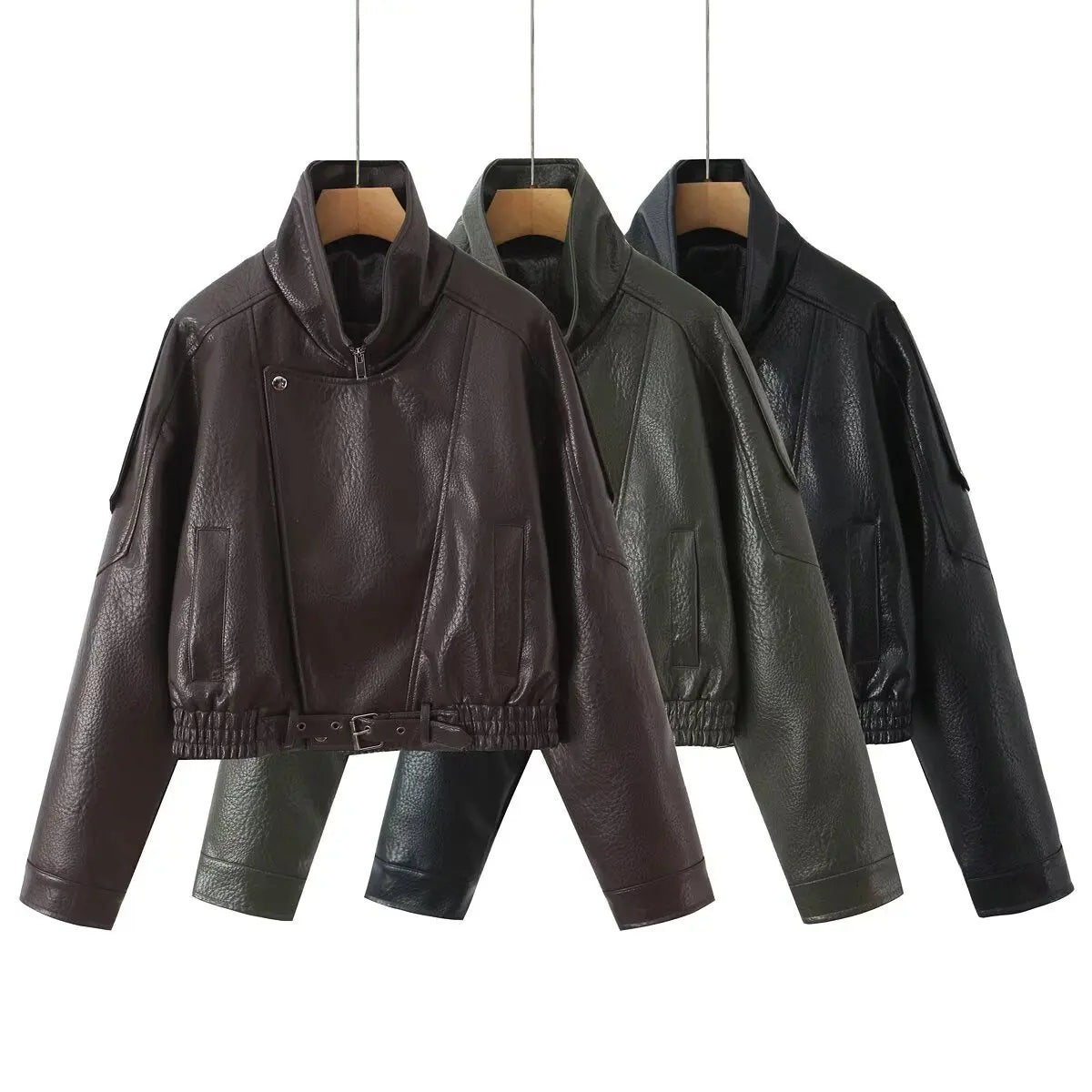 Veste courte effet cuir à ceinture